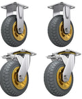 Set of four heavy duty industrial caster wheels with top plate swivel and brakes for carts workbenches and furniture rolling plate casters
