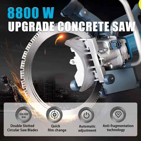 8800W Wet Masonry Ring Saw With Anti Vib Cushion Grip And Water Cooling For Dust Free Concrete Granite Marble Cutting Includes dual 23 inch diamond blades.