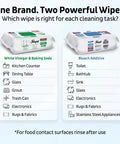 Packaging of XL All Purpose Cleaning Wipes 100 Count No Streak Natural Vinegar And Baking Soda Formula Jumbo 8x8 Inches