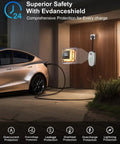 Straight Up Level 1 And Level 2 EV Charger Drops A Heavy Duty 25 Foot Cable Across Your Driveway Fits Most Teslas And Nacs Rides Pushing An Impressive 16 Amps On Standard 240 Volt Boxes For Effortless Daily Runs, charging a car in a garage.
