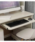 Side-Mounted Ball Bearing Drawer Slides 1 Pair Full Extension Heavy Duty Cold Rolled Steel Cabinet Hardware Silver Finish in use under desk with keyboard.