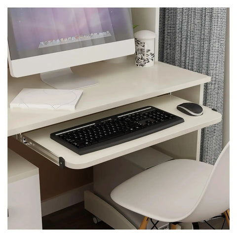 Side-Mounted Ball Bearing Drawer Slides 1 Pair Full Extension Heavy Duty Cold Rolled Steel Cabinet Hardware Silver Finish in use under desk with keyboard.