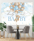 Blue Bear Hot Air Balloon Backdrop 7x5ft Totally Cute Photo Backdrop For Baby Shower, watercolor bear with balloons