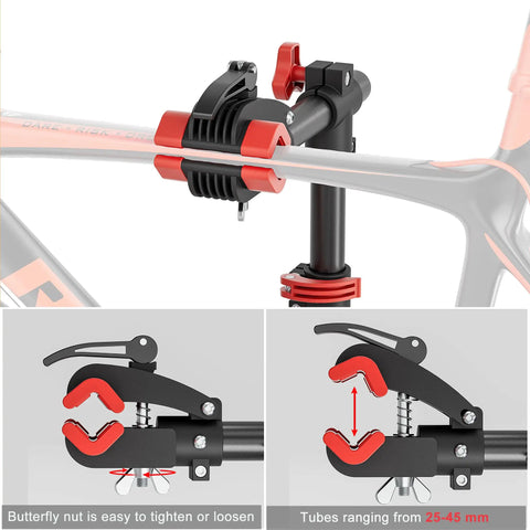 Bench Mount Bike Repair Stand For Home Shop And Mechanics, Pro Grade E Bike And Mountain Road Bike Work Stand Rack, Super Stable, Easy Height Adjustment, clamp mechanism.