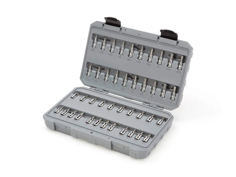 Open case showing One Quarter Inch Drive Socket Set With Case Including Hex Torx Phillips Slotted Square Bits 42 Piece DIY Auto Tool Kit