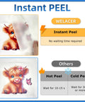 DTF Transfer Film Roll 13 Inch By 328 Feet Instant Peel feature comparison with cartoon cow illustration