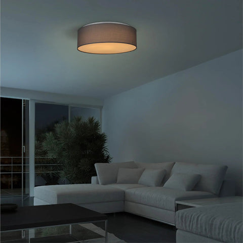 Dope Drum Shade Flush Mount Ceiling Light With 15.75 Inch Diameter And 22W LED in modern living room, warm 3000K glow