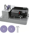 Keep Your Lawn Sharp Without Any Sweat Using This Heavy Duty Bench Grinder Featuring A Rock Solid 500 Watt Motor And Tough Ceramic Cutting Discs For High Lift Low Lift And Flat Mower Blades - close-up of the grinder showing motor and ceramic discs.