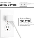 Extension Cord With Footswitch And 3 Outlets, On Off Switch, showcasing slide-to-close safety covers and space-saving flat plug