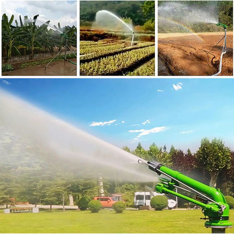 2-Inch Impulse Impact Sprinkler For Farm Irrigation, 360 Degree Rotating Sprayer With Replacement Nozzle Set in action