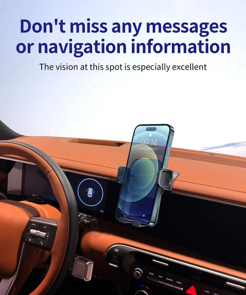 Custom Fit Auto Clamp Phone Mount For Hyundai Palisade 2026 with smartphone securely held in car dashboard.
