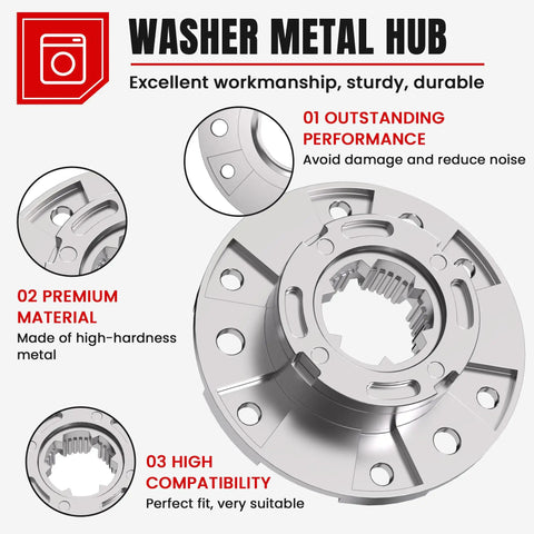 Washing Machine Hub Kit For Top Loaders With TB123A Spanner Wrench Fit For Whirlpool Maytag And Kenmore OEM Style Hub Replacement No Fuss Easy Install And Precise Fit, metal hub close-up