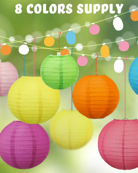 Colorful lanterns from 80 Pcs Rainbow Paper Lanterns Set In 4 6 8 10 Inch Sizes Multicolor Ceiling Hanging Decor For Parties Weddings Graduation Home And Classroom Colorful Vibe Boost.