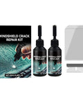 Image of a Two Pack Windshield Crack Repair Kit with 2025 Glass Repair Liquid, two bottles, applicator, and scraper for DIY fix.