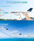 Two Channel Ready To Fly Remote Control Airplane with lightweight aerodynamic design showing two take-off modes for smooth flight.