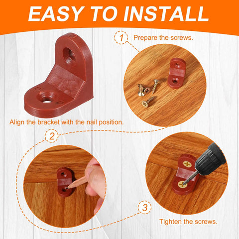 Instructions showing installation of Built Solid 20 Pack Plastic L Brackets Gray Corner Supports For Shelves And Drawers.