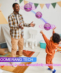 Child and adult playing with 2025 Upgraded Flying Orb Ball Toy With Hover Boomerang Spin Mini Drone for Kids, indoors.