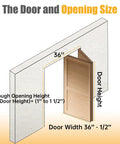 Diagram showing door opening size with dimensions for Premium Bifold Closet Door Hardware Kit With Solid One Piece 36 Inch Track Bracket.