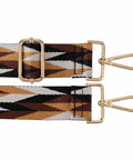 Wide Adjustable Jacquard Purse Strap For Women With Gold Hardware Thick Woven Crossbody Bag Replacement Strap In Leaf Brown details with gold clips.