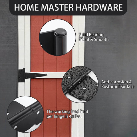 Wood Gate Hardware Set Heavy Duty 6 Inch Tee Hinge And Pull Kit with black finish on red fence door