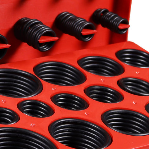 O-ring kit in red plastic organizer with black Buna-N rubber rings in multiple sizes
