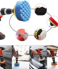 Pro Grade Eraser Wheel Decal Remover Kit For Cars And RVs attached to drill with various pads shown in use on vehicle surfaces.