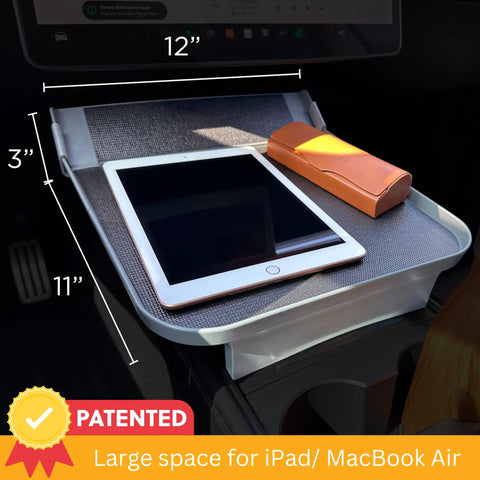 Tesla Model 3 Y Alset Tray Center Console Organizer with iPad and sunglasses, anti-slip mat, for Autopilot road trips 2020-2026