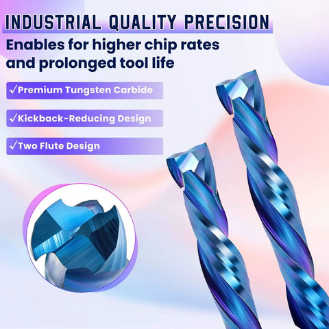Up And Down Cut Compression Bit For CNC Router One Eighth Inch Shank One Eighth Inch Spiral Cutting Diameter with nano blue coating