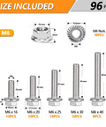 Assortment Of M6 Machine Screws In 16 20 25 30 40 Millimeter With Flange Hex Heads Premium 304 Stainless Steel Vibration Resistant For Tight Durable Fastening In Metal Or Wood Projects; M6 x 16 to 40mm sizes