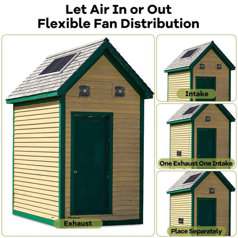 Solar Powered Dual 5 Inch Fans Vent Kit For Shed Chicken Coop And Greenhouse Outdoor Ventilation With 13 Ft On Off Cable IPX7 Waterproof Exhaust And Intake Mounting Kit And Installation Kits