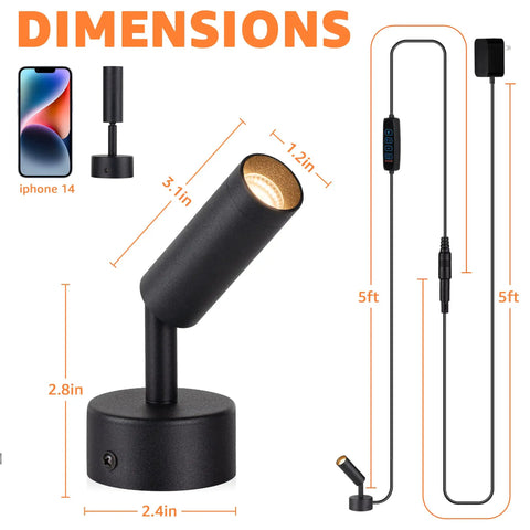 2 Pack Dimmable LED Uplights For Indoor Use With 10 Ft Cord Adjustable 3000K 4000K 5000K Color Temperature great with dimensions
