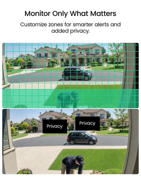 View from Boss Grade 8 Channel CCTV DVR with H265 Plus showing AI motion detection areas for privacy and security.