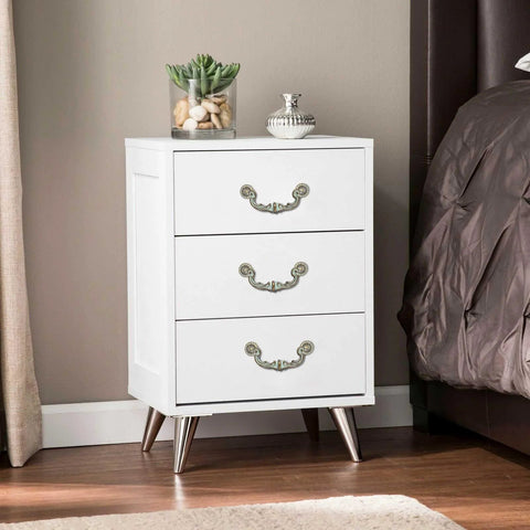 White dresser with Four Piece 6 Inch Center Hole Pull Handles Set In Zinc Alloy Rustic Vintage Drop Down Bail Swing Dresser Pulls.