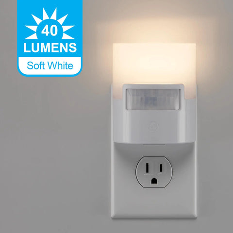 LED Motion Activated Night Light Plug In Wall 40 Lumens Soft White UL Certified Energy Efficient No Fuss Nightlight
