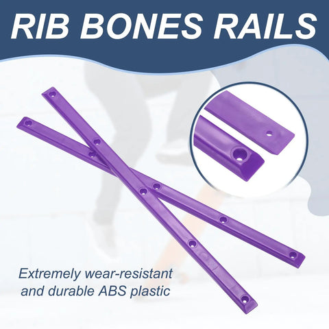 Rib Bones Rails For Skateboards, durable purple ABS plastic, set with screws, shown with smooth finish, enhancing control.