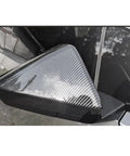 Grab These Heavy Duty Side View Mirror Caps For Tesla Cybertruck featuring durable ABS plastic and sleek carbon fiber weave exterior.
