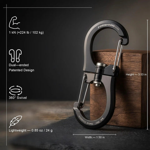 1kN Swivel DoubleEnded Carabiner Clip Set Built To Haul Heavy Duty Wire Gate Carabiners Black with dimensions and features