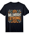 Mens Millwright Strong Industrial Mechanic Gears Tee in black featuring machinery design for industrial workwear.