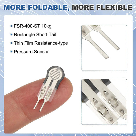 Thin Film Pressure Sensor Pad 30g To 10kg Range FSR 400 ST Flexible Force Sensor on a fingertip, close-up