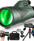 12x60 HD Monocular Telescope with Smartphone Adapter, Tripod, and Hand Strap for adults, shown with accessories