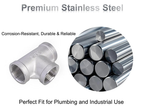 Three Quarter Inch NPT Tee Stainless Steel 304 Female Pipe Fitting, Three Way Cast Hose Fitting For Gas Oil Water Lines, Pack Of Two