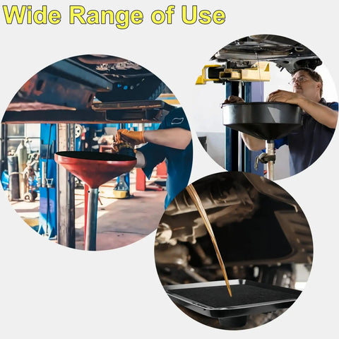 Mechanics using Two Pack Transmission Drain Pan Set With 22 Inch Square Oil Catch Pan And Six No Splash Drain Pads in auto shop.