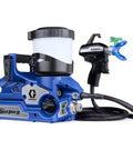 Badass Cordless Airless Paint Sprayer With Instant Electric Trigger For Smooth Application And Heavy Duty Performance On The Go For Any Indoor Or Outdoor Handyman Home Project, blue with spray gun.