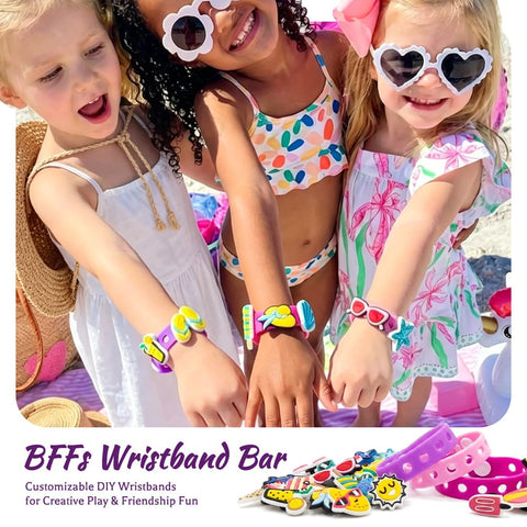 Fifty Plus Piece DIY Wristbands And Purse Kit For Girls with colorful charm wristbands