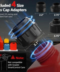 Electric Fuel Transfer Pump With Auto Stop For Gas Cans, 3.8 GPM Flow, 51 Inch Hose, Four Size Adapters, No Spill Gas Can Pump For Gasoline Diesel Kerosene, Gift For Men Dad Him 2nd Gen Red Black showing different size gas cap adapters.