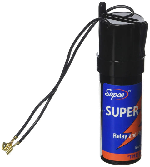 Relay And Capacitor Hard Start Kit Gives You Five Hundred Percent More Starting Torque For Permanent Split Capacitor Single Phase Air Conditioners And Heat Pumps, with wires and blue casing