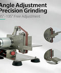 Get This Mini Belt Sander For Quick Polish And Grind Tasks, showing angle adjustment feature for precision grinding.