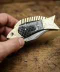 Damascus Fish Style Folding Knife With Ladder Pattern Blade Handmade Damascus Steel Pocket Knife for everyday carry