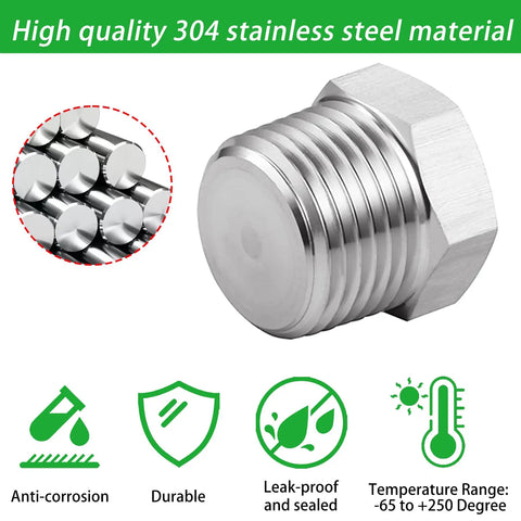 Outer Hex Head Pipe Plug Fitting 3 By 8 NPT Male Stainless Steel 304 Pack Of 4, corrosion resistant, leak-proof design