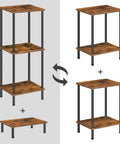 Set Of Two Rustic Brown End Tables Featuring Built Tough Industrial Frames Double Tier Storage compact side tables showing assembly options.